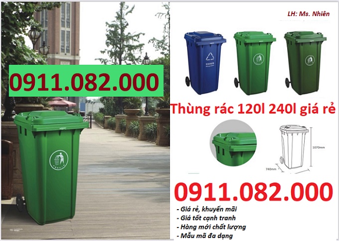 Nơi bán thùng rác rẻ nhất tỉnh bạc liêu- Giảm giá thùng rác 120L 240l 660l giá sỉ- lh 0911082000