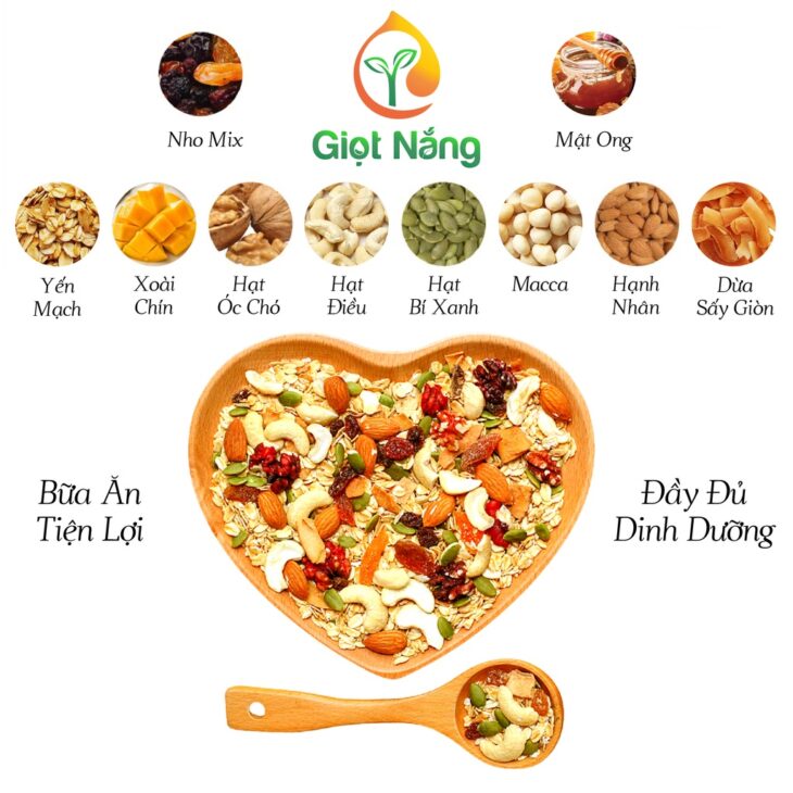 Granola siêu hạt ăn kiêng ngũ cốc giảm cân dinh dưỡng eat clean không đường thêm hạt Macca từ Nông Sản Sạch Giọt Nắng