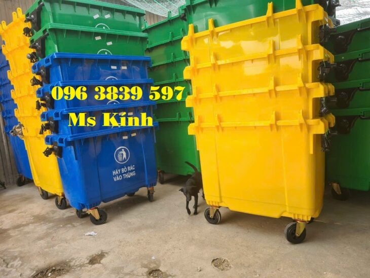Thùng rác nhựa hdpe 660 lít, xe đẩy thu gom rác 660 lít – 096 3839 597 Ms Kính