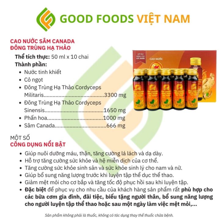 CAO NƯỚC SÂM CANADA ĐÔNG TRÙNG HẠ THẢO CHO NGƯỜI SUY NHƯỢC FREESHIP TOÀN QUỐC