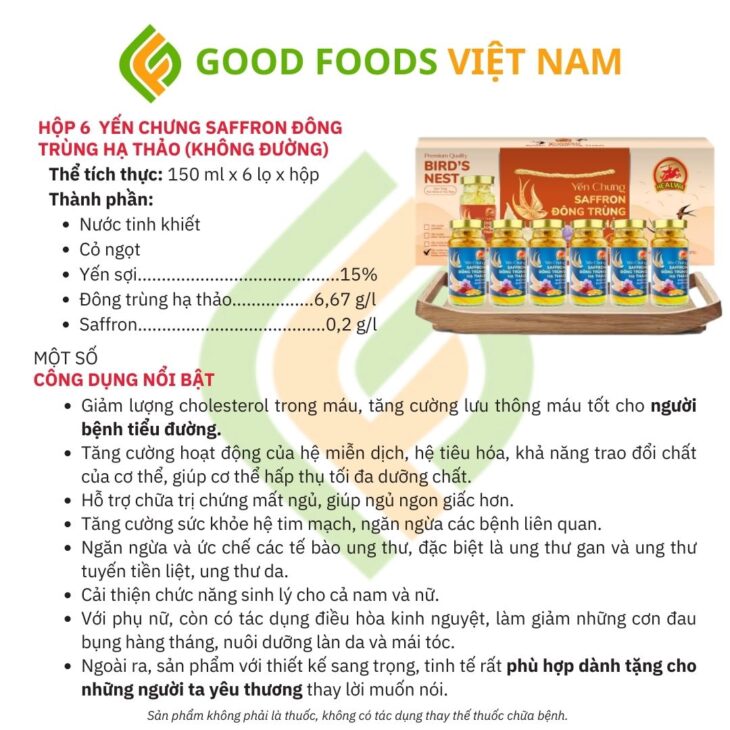 Yến chưng Saffron Đông trùng hạ thảo không đường mua 5 tặng 1 tại Bình Thạnh
