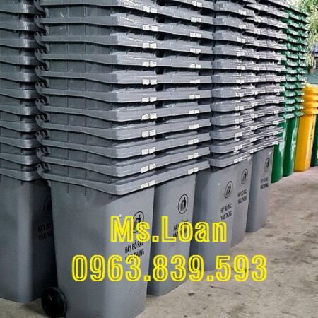 Thùng rác hdpe 120lit màu xám, thùng rác hộ gia đình 120L rẻ / 0963.839.593 Ms.Loan