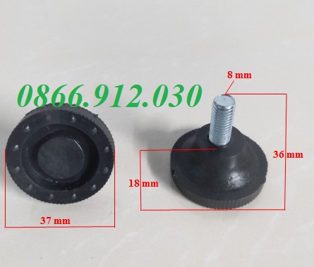 Chân tăng chỉnh đế nhựa đen bulong M6, M8, M10 và M12