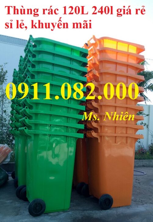 Thùng rác giá sỉ- thùng rác y tế, 120L 240L 660L màu xanh nắp kín- 0911.082.000