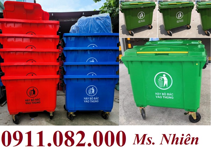 Thùng rác giá sỉ- thùng rác y tế, 120L 240L 660L màu xanh nắp kín- 0911.082.000
