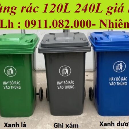 Thùng rác nhựa giá rẻ tại vĩnh long- thùng rác màu xanh nhựa hdpe 120L 240L-lh 0911.082.000