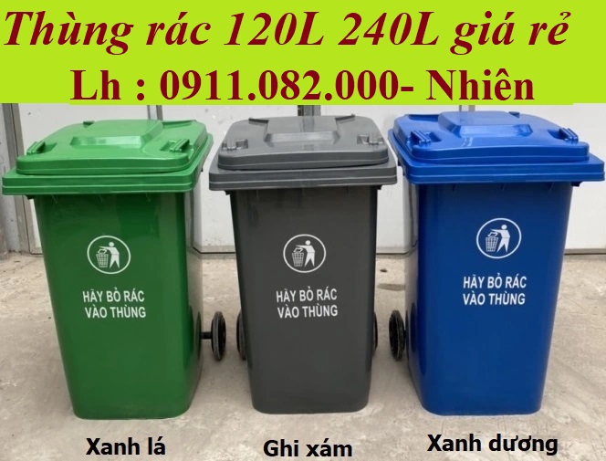 Thùng rác nhựa giá rẻ tại vĩnh long- thùng rác màu xanh nhựa hdpe 120L 240L-lh 0911.082.000