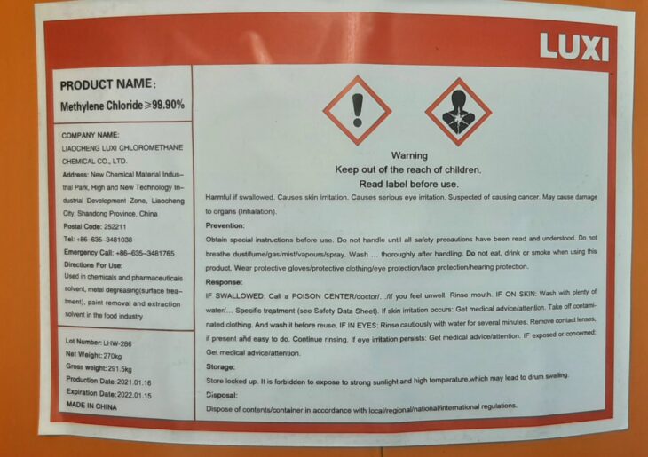MC, METHYLENE CHLORIDE , CH2Cl2, Dichloromethane, Số CAS: 75-09-2
