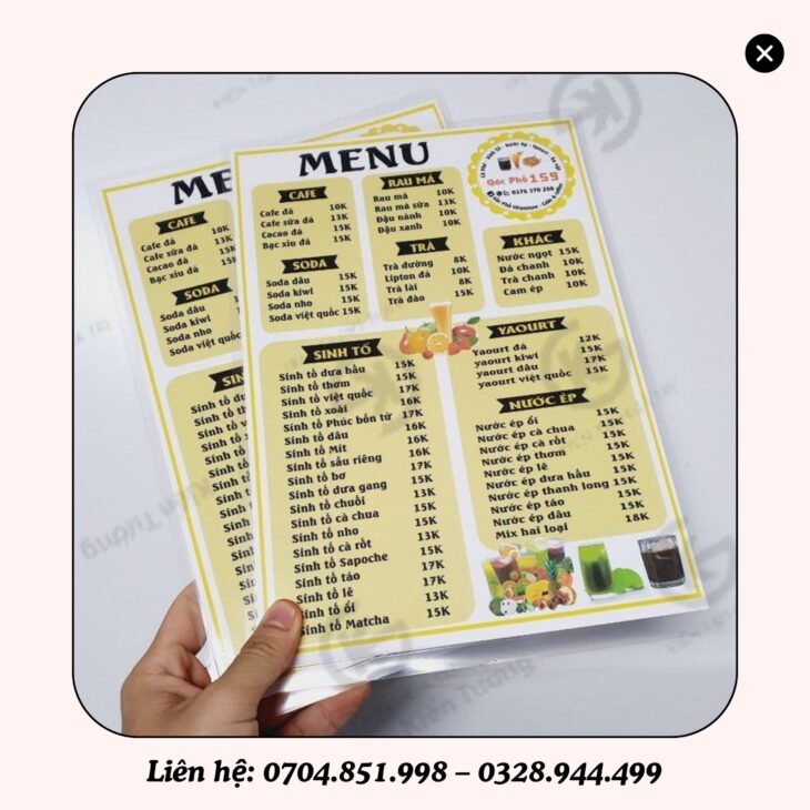 in menu, in nhanh tại cần thơ