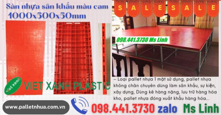 sàn nhựa lót sân khấu màu cam 1000x500x50mm