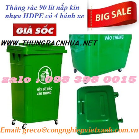 Thùng rác nhựa 90 lít nắp kín