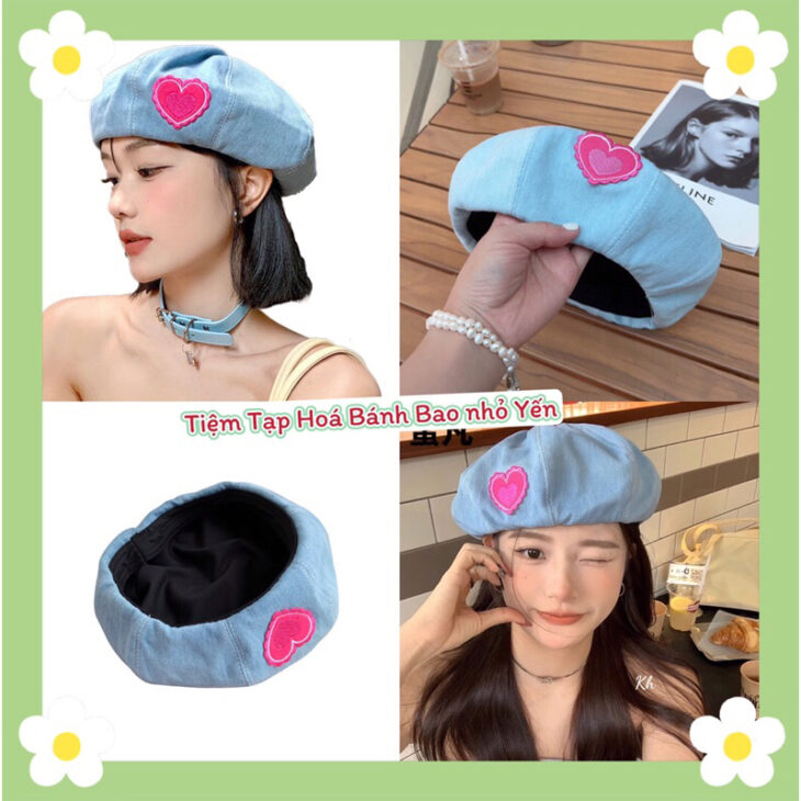 Mũ beret tag tim phong cách hàn quốc cần thơ ( mũ nồi)
