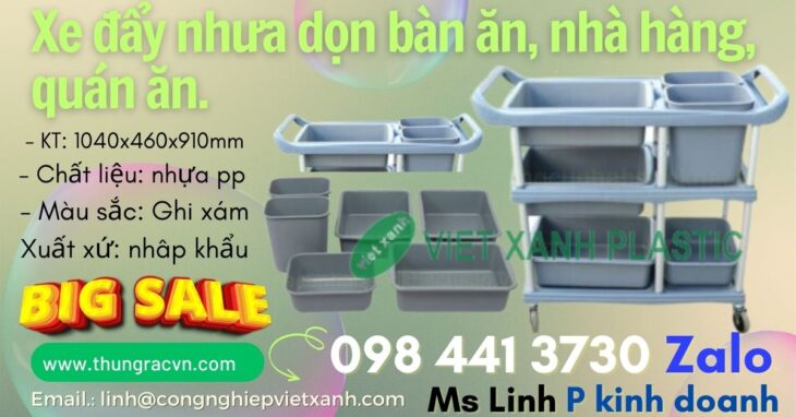 Xe đẩy dọn vệ sinh bằng nhựa chữ L 3 tầng