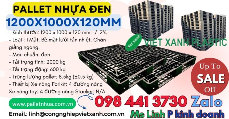 Pallet nhựa màu đen 1200x1000x120mm xuất khẩu