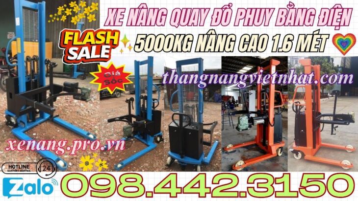Xả kho giá sốc xe nâng quay đổ phuy điện EDT500-M – 500kg nâng cao 1.6 mét