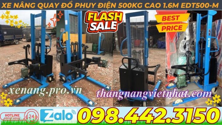 Xả kho giá sốc xe nâng quay đổ phuy điện EDT500-M – 500kg nâng cao 1.6 mét