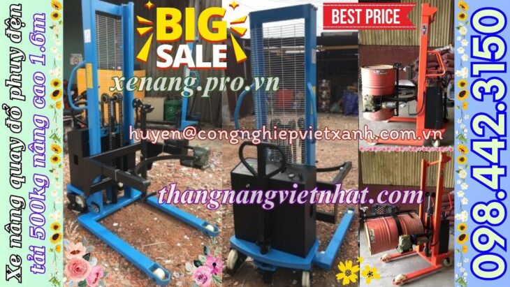 Xả kho giá sốc xe nâng quay đổ phuy điện EDT500-M – 500kg nâng cao 1.6 mét