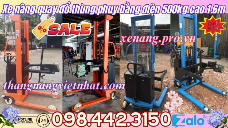 Xả kho giá sốc xe nâng quay đổ phuy điện EDT500-M – 500kg nâng cao 1.6 mét