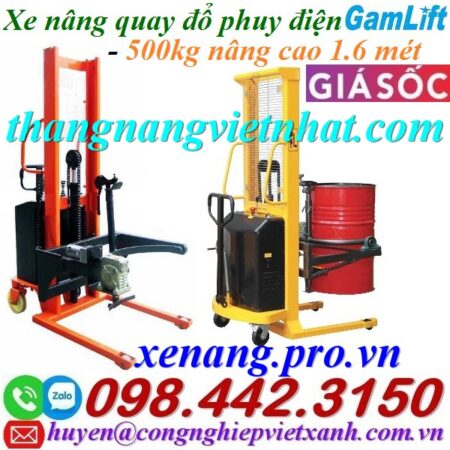 Xả kho giá sốc xe nâng quay đổ phuy điện EDT500-M – 500kg nâng cao 1.6 mét