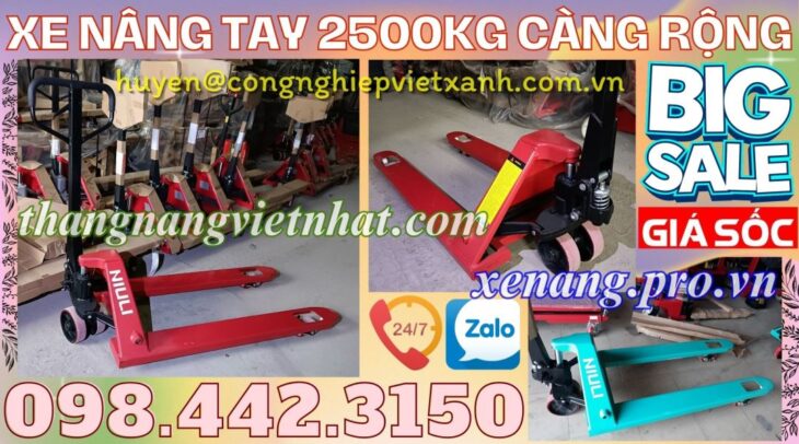 Xe nâng tay 2.5 tấn càng rộng giá sốc