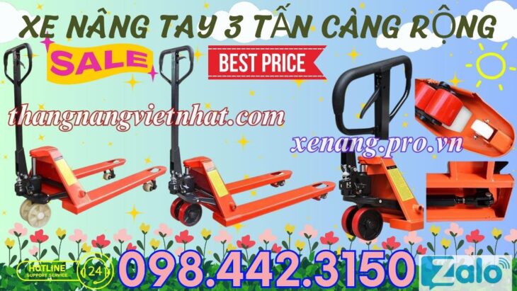 Xe nâng tay thấp 3 tấn càng rộng 685x1220mm