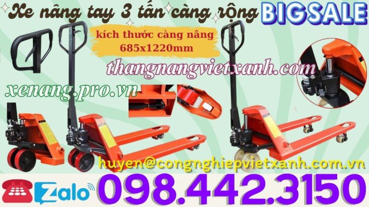 Xe nâng tay thấp 3 tấn càng rộng 685x1220mm