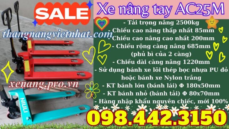 Xe nâng tay 2.5 tấn càng rộng giá sốc