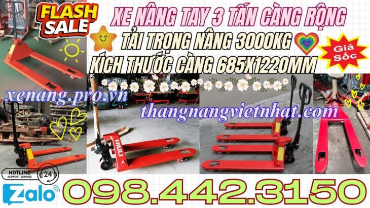Xe nâng tay thấp 3 tấn càng rộng 685x1220mm