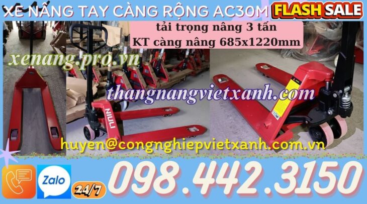 Xe nâng tay thấp 3 tấn càng rộng 685x1220mm