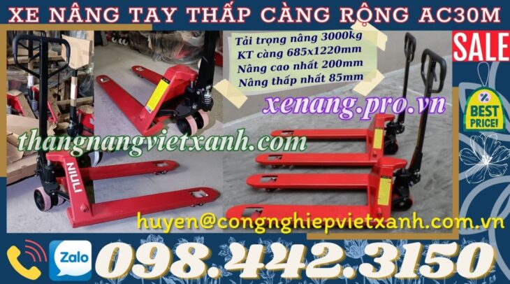 Xe nâng tay thấp 3 tấn càng rộng 685x1220mm