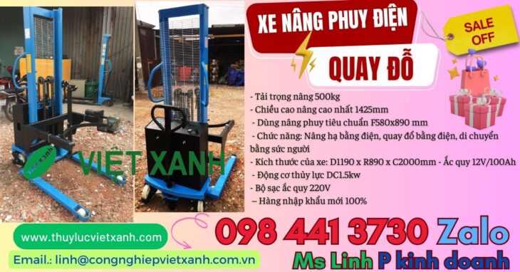 Xe nâng quay đổ phuy bằng điện cao 1m4 nhập khẩu giá rẻ tại Hồ Chí Minh