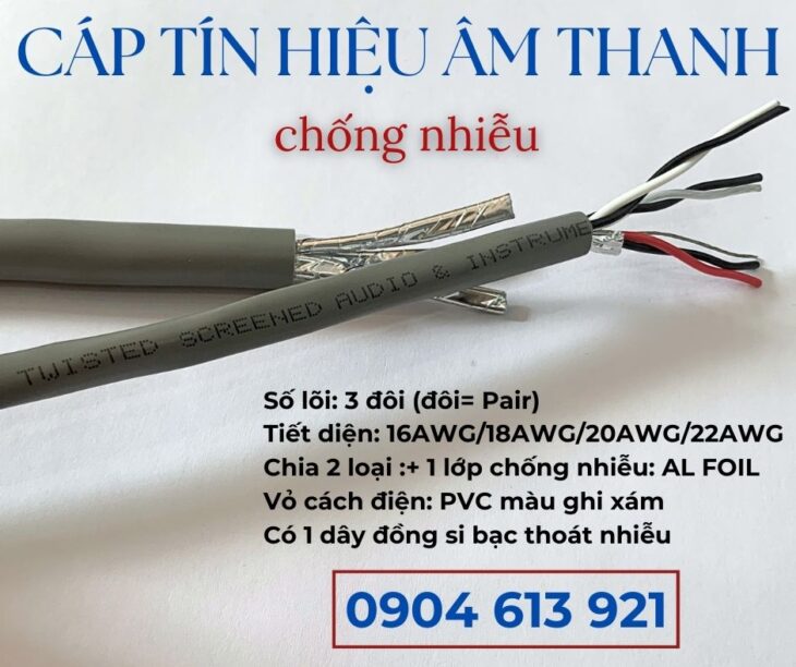 Dây tín hiệu âm thanh chống nhiễu 2 pair 24AWG/22AWG/20AWG/18AWG