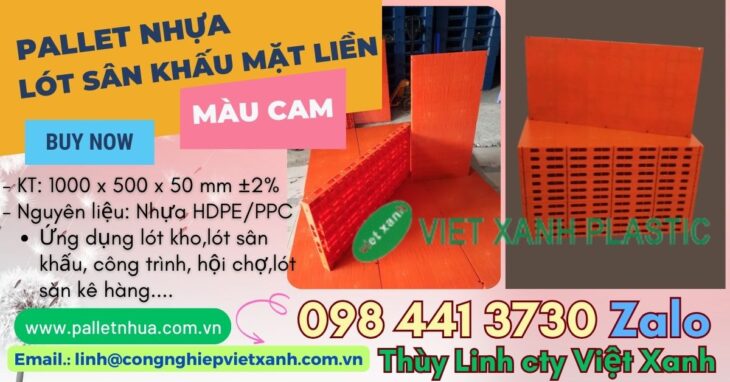 Pallet lót sân khấu màu cam mặt liền 1000x500x50mm