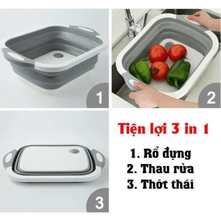 THỚT NHỰA KÈM CHẬU 3 IN 1: Chậu rửa – Thớt – Rổ