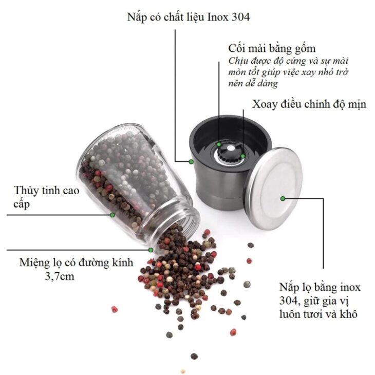 DỤNG CỤ XAY TIÊU – NẮP INOX CAO CẤP