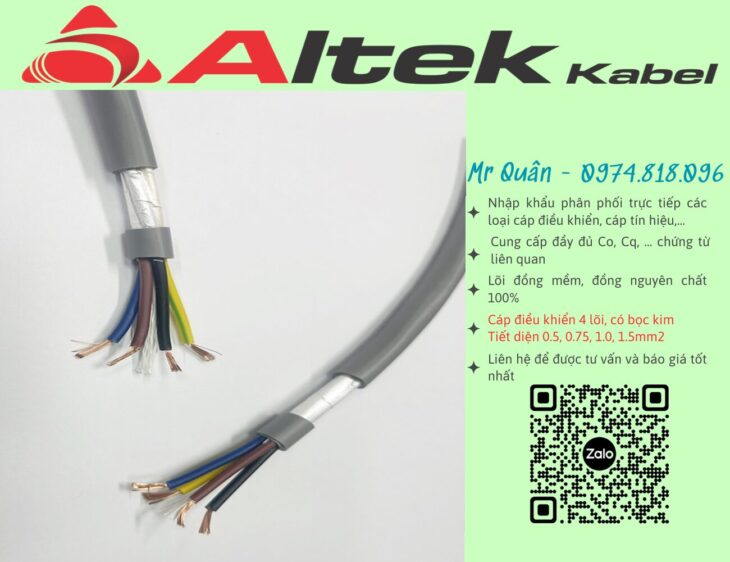 Altek Kabel:Cáp điều khiển 4×1.5 chống nhiễu 2 lớp