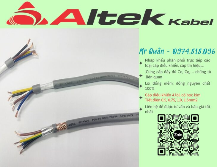 Altek Kabel:Cáp điều khiển 4×1.5 chống nhiễu 2 lớp