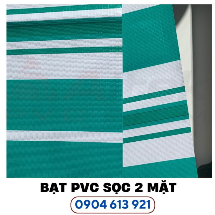 Bạt nhựa PVC sọc 2 mặt làm rèm che nắng , che mưa