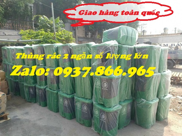 Thùng rác đạp chân chia 2 ngăn, thùng rác đan năng, thùng gom rác thải 660l khu trung cư