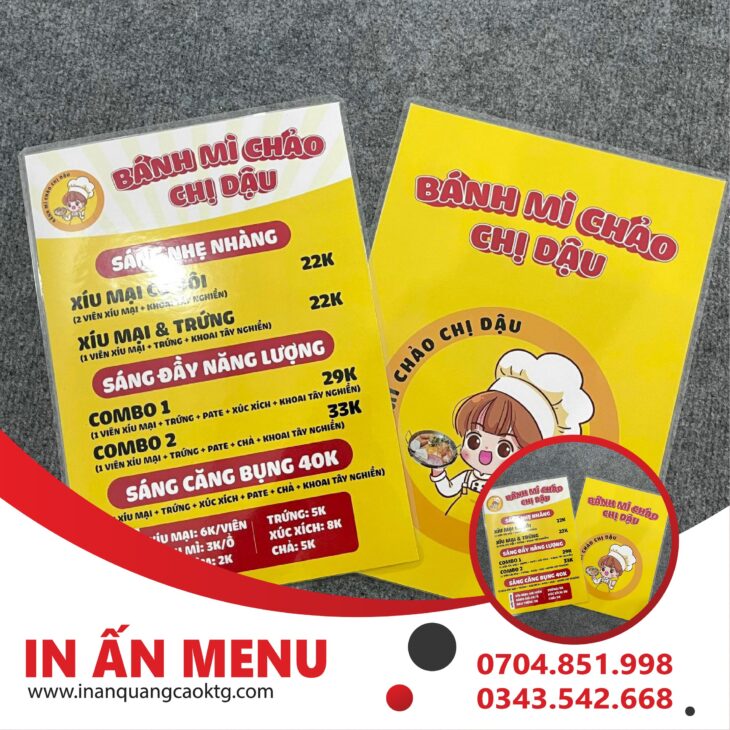 thiết kế in ấn menu giá tốt