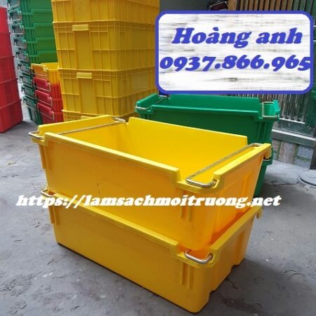 Bán thùng nhựa có quai sắt 2 đầu, thùng nhựa đặc, khay nhựa có quai hai đầu , thùng A2