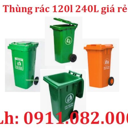 Thùng rác nhựa giá tốt- lh 0911082000- thùng rác 120l 240 nắp kín màu xanh