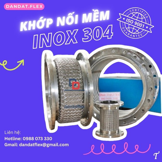 Khớp nối mềm inox chống rung, khớp nối mềm nối bích, khớp nối mềm bọc inox dẫn hóa chất