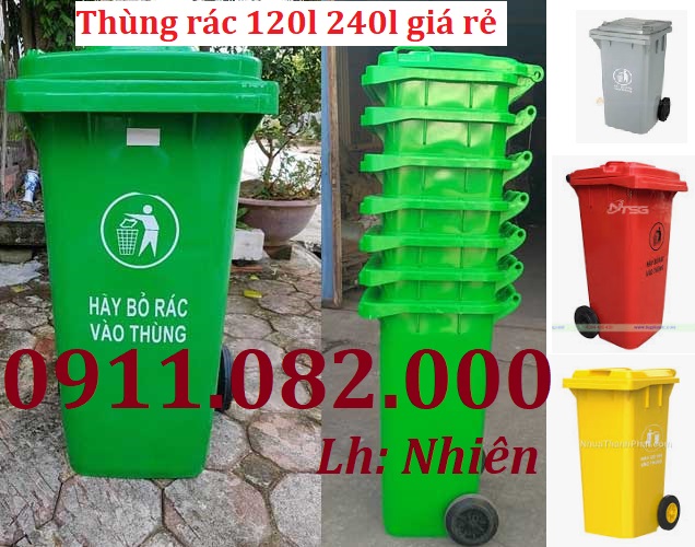 Thùng rác giá rẻ, thùng rác dày, chịu lực tốt, bền màu- thùng rác 120l 240l 660l giá sỉ- lh 09110820