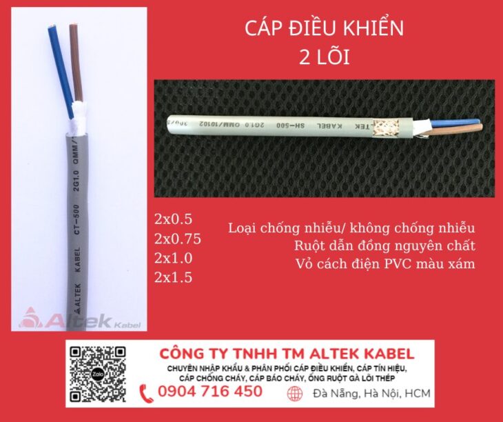 Cáp điều khiển 2×1.5, 2×1.0 Đà Nẵng, Hà Nội, Sài Gòn