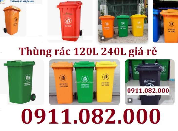 Thùng rác hàng nhập khẩu giá rẻ, thùng rác 120l 240l màu xanh, cam, vàng giá sỉ- lh 0911082000