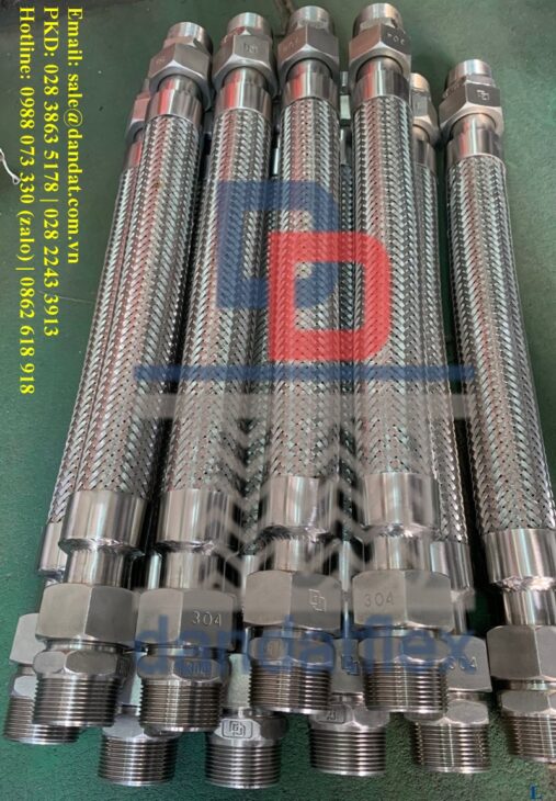 Ống mềm thủy lực bọc lưới inox, Ống dầu thủy lực mềm, Khớp nối mềm ionx nối ren cao áp