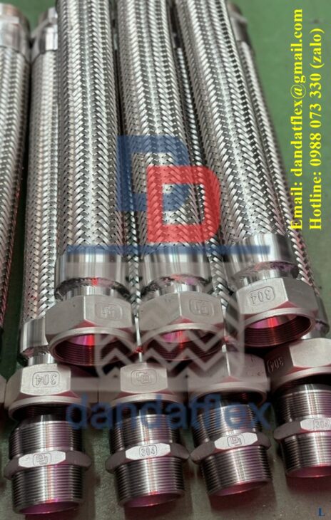 Nối mềm inox hệ thống bơm nước chiller, Ống dẫn dầu thủy lực bọc lưới, dây dầu thủy lực inox