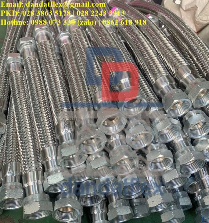 Ống mềm thủy lực bọc lưới inox, Ống dầu thủy lực mềm, Khớp nối mềm ionx nối ren cao áp