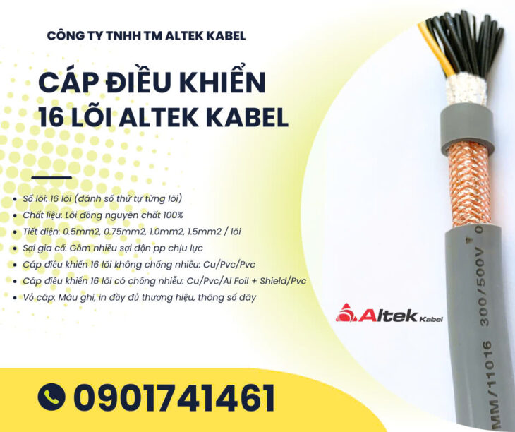 Cáp điện 16 lõi, cáp điều khiển 16 lõi từ 0.5mm – 1.5mm